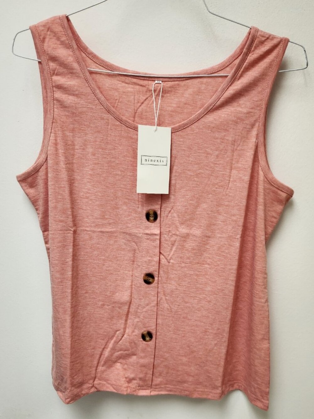 Ninexis Women Trendy Summer Sleeveless Scoop Neck T Shirts Button Blouse Pink